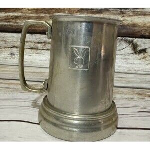 Vintage Playboy Metal Stein Mug Clear Bottom Beer Glass Drinkware Barware MCM